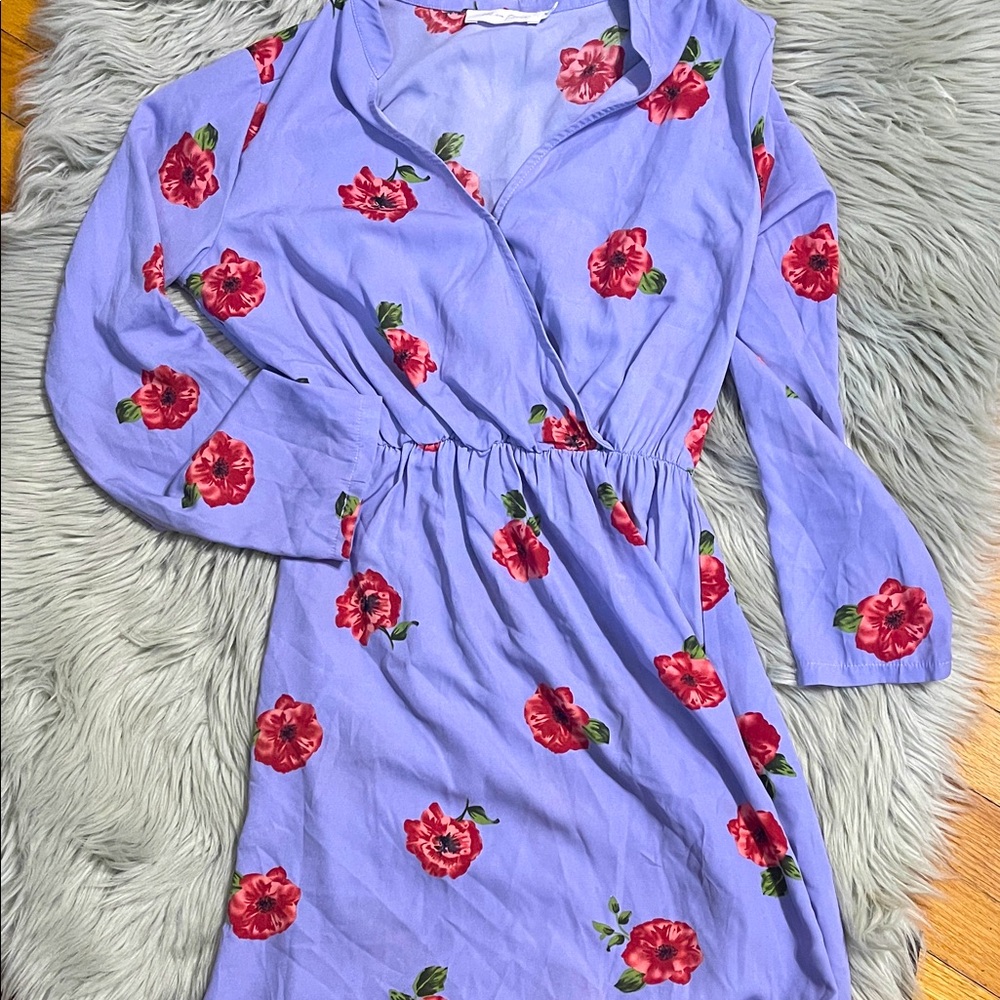 All in Favor Lavender Dress with‎ Red Floral Print